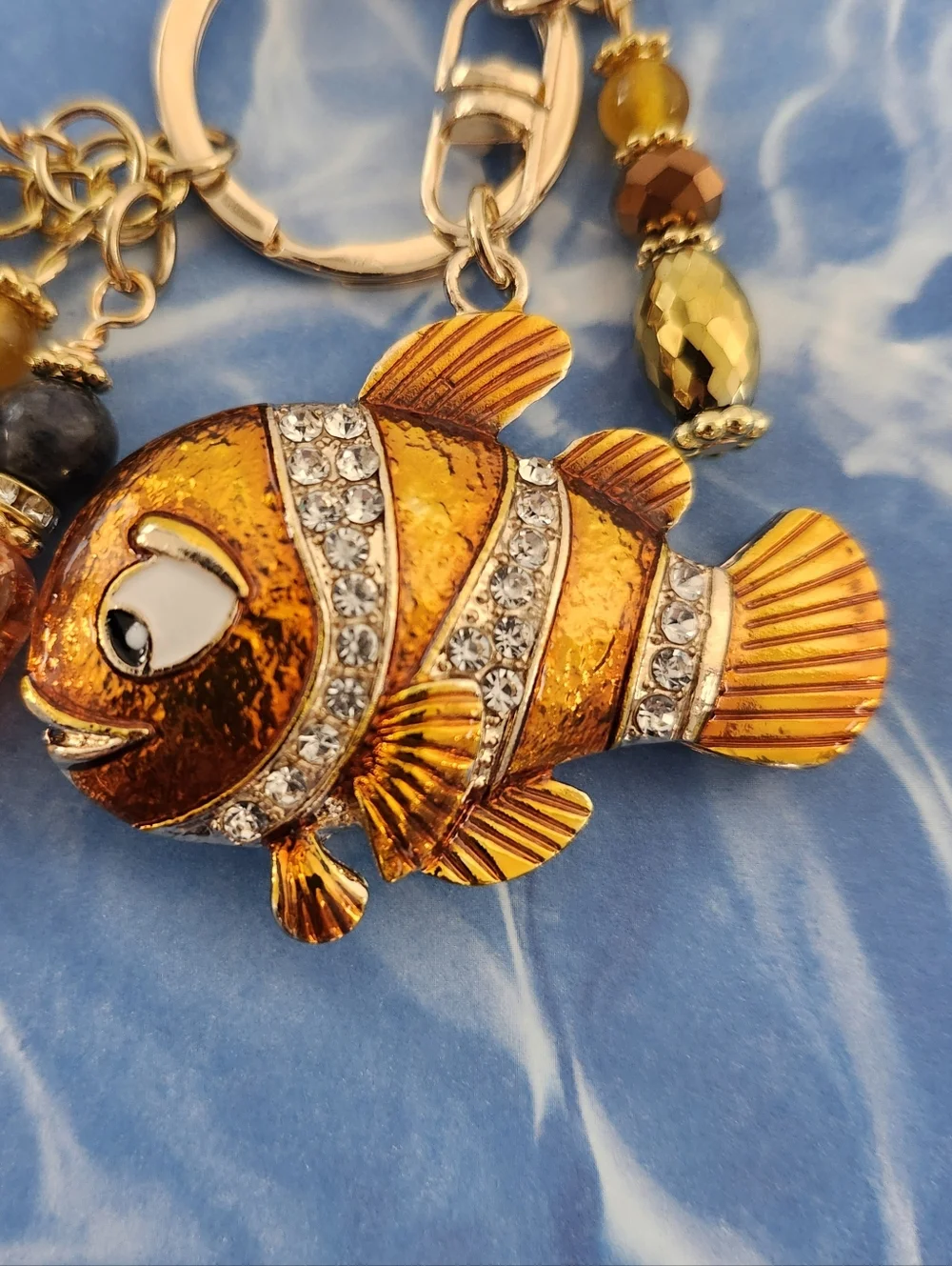 Clown Fish Purse Charm or Keychain Fire Agate Stone Glass Handcrafted